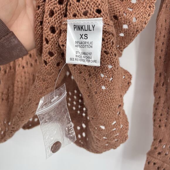 Bell Sleeve Crochet Boho Festival Fairy Hippie Cottage core Top Brown Women’s XS - Picture 7 of 9